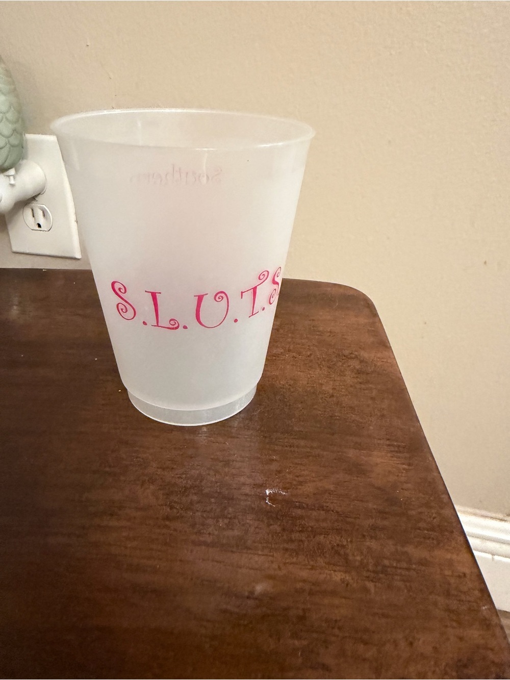Frosted Reusable Party Cup with Pink Script Lettering Set of 5 cups